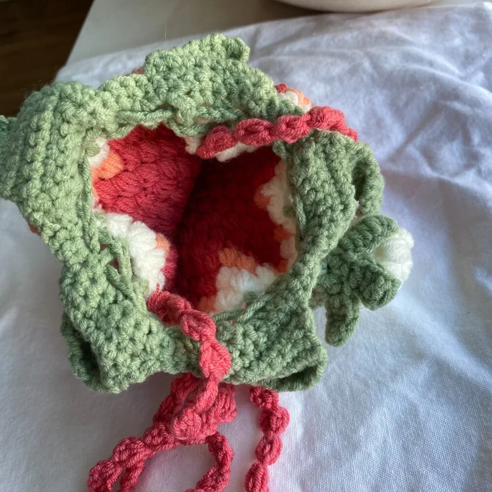Handmade Crochet Strawberry Crossbody Bag Valentine Gift - Picture 3 of 8